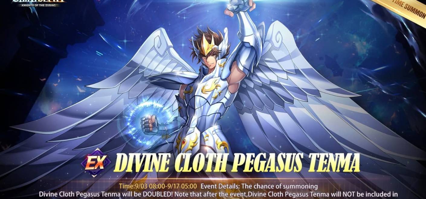 Tenma de Pegaso de Armadura Divina | Cosmos, habilidades y armado recomendado | Saint Seiya Awakening KotZ